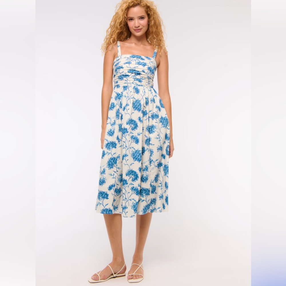 Abercrombie Emerson poplin size M Blue and White Floral Midi Dress cotton